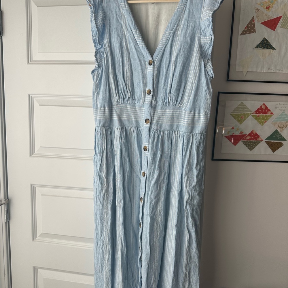 Time and Tru Light Blue Maxi Dress with Buttons